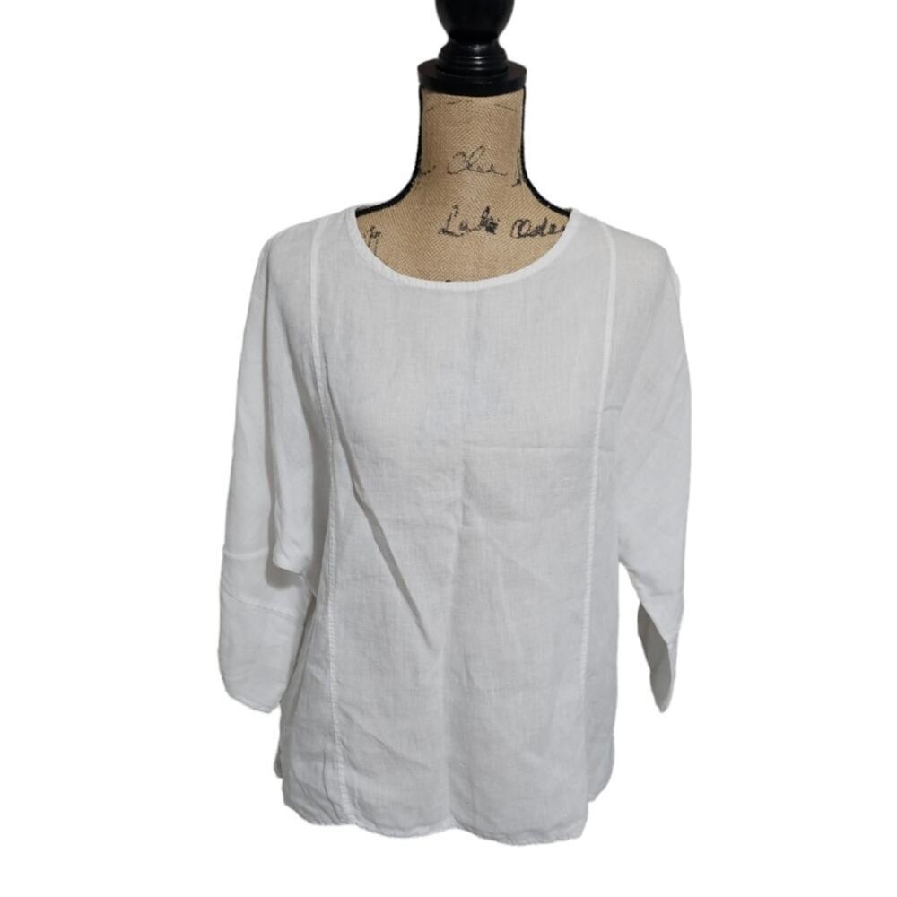 VIOLA BORGHI WHITE LIGHTWEIGHT ITALIAN LINEN BOHO BLOUSE Women's SIZE MED